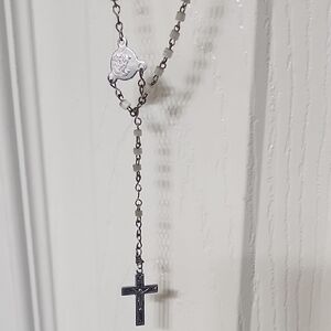 Elegant Silver Rosary Necklace